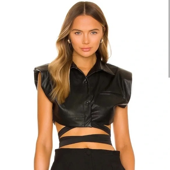 NONchalant Tops - NONchalant Black Faux Leather Crop Top